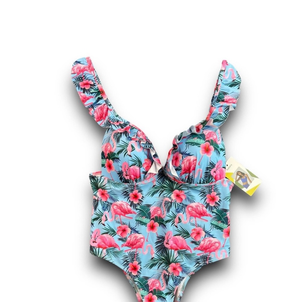 Halara Maya blue bathing suit size XL Flamingo one piece bathing suit